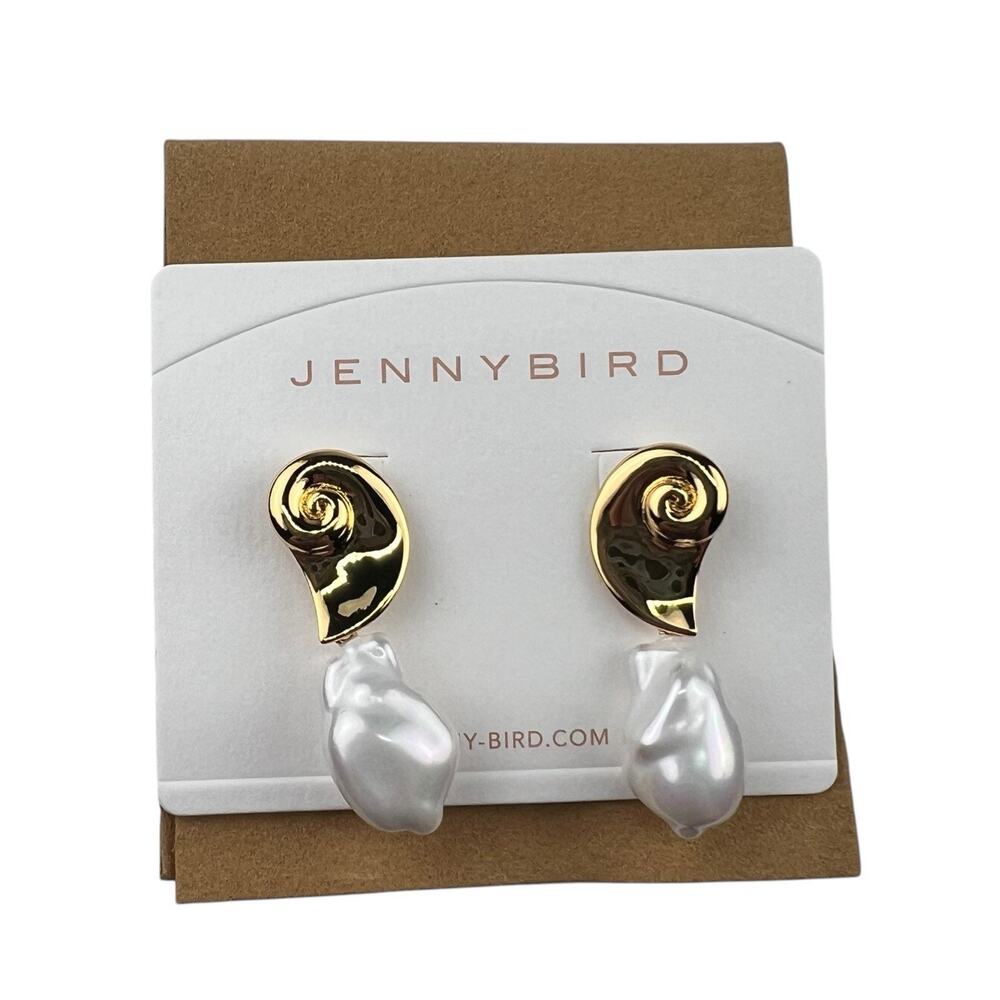 Jenny Bird Petra Gold Tone Glass Pearl Drop Pierced Earrings with Pouch
